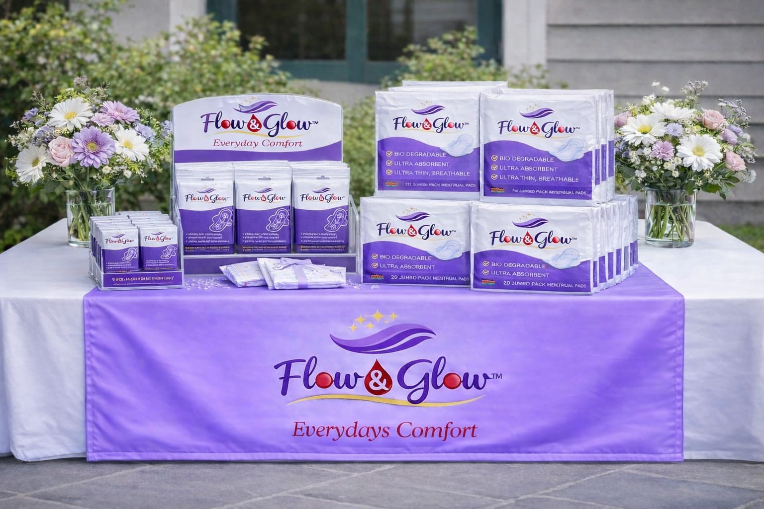 Flow and Glow supplies prepared for community outreach and distribution